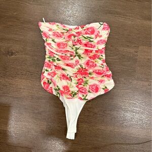 Zara Floral Strapless Bodysuit